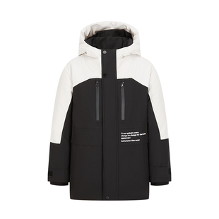 雪孩子kids儿童防寒羽绒服男童中大童拼接撞色印花工装加厚羽绒服