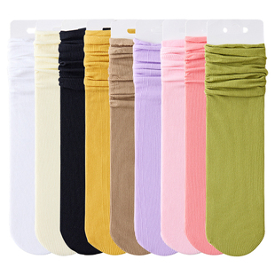 黑白色冰冰袜子女堆堆袜长袜夏季薄款乐福鞋中筒袜简约冰丝袜长袜