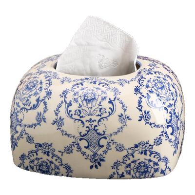 新中式青花瓷抽纸盒中古风纸巾盒