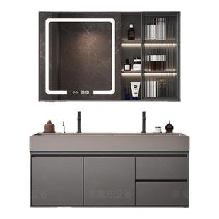 轻奢灰双龙头一体盆浴室柜组合小户型卫生间洗漱台40cm宽洗手脸盆