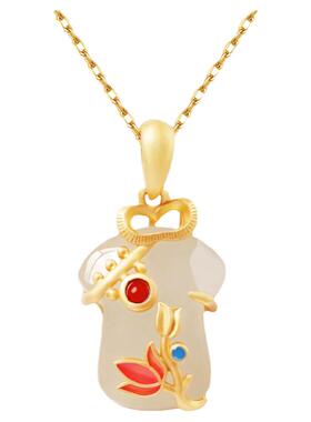 锦衣玉食国风旗袍纯银和田玉吊坠