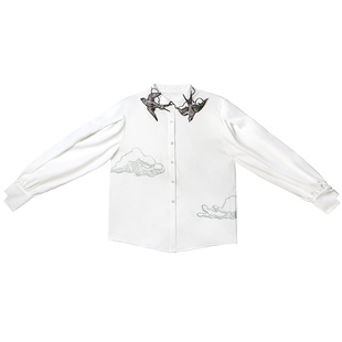 咖沫原创2026刺绣领子白色衬衫设计师款小众漂亮百搭上衣女长袖