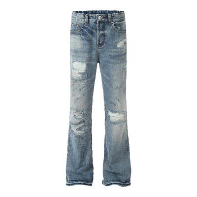 高街破洞水洗设计感微喇牛仔裤