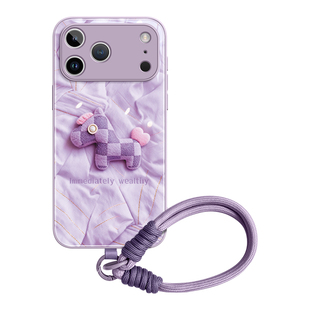 毛茸马适用苹果17手机壳iphone17promax保护套17pro新款16高级感15挂件全包14玻璃13的12女11带挂绳系列年外