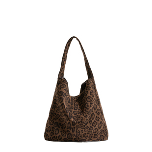 CKKUI 复古棕色麂皮绒面豹纹包包小众大容量手提包通勤单肩托特包