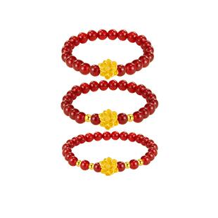 周大生黄金手串莲花足金和田玉玛瑙转运珠手链送女友妈妈节日礼物