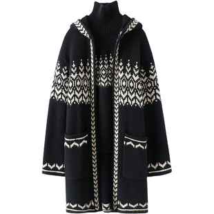 傲然内敛上海圣诞100%纯山羊绒衫费尔岛提花针织羊绒毛衣连帽外套