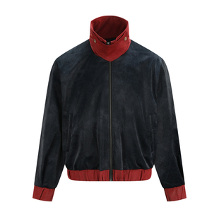 【陈思罕同款】OaOO撞色皮衣短宽拉链立领皮衣夹克外套拼接秋冬男