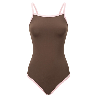 咖色单层竞速泳衣女款游泳馆专用连体三角低开叉温泉成人游泳衣女