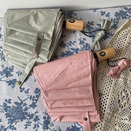 msho好看d超温柔韩风11色ins两用简约遮阳黑胶伞自动三折晴雨伞女