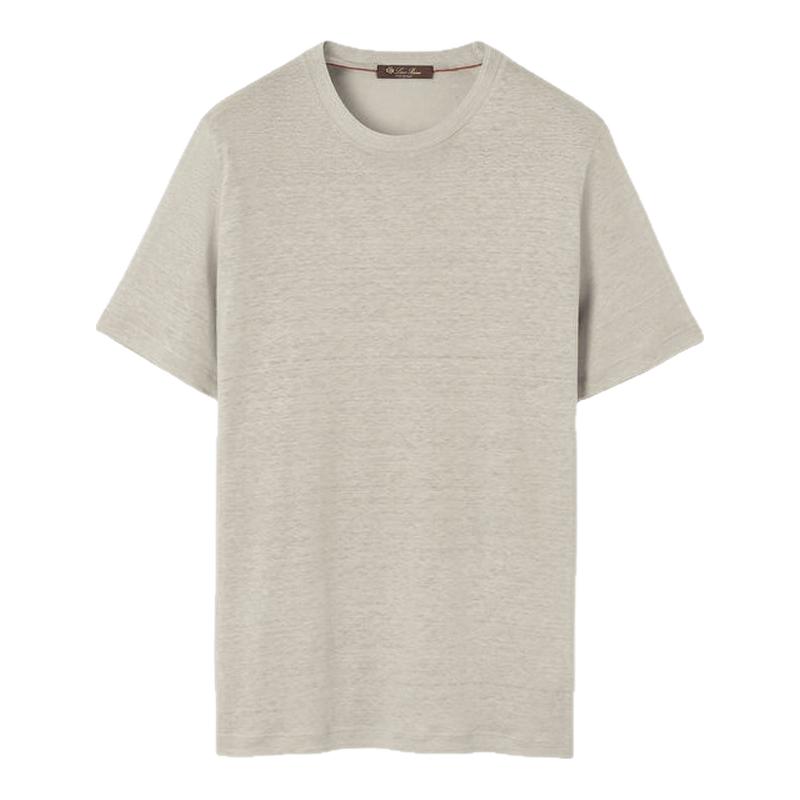 LoroPiana/诺悠翩雅男士精致亚麻波浪纹针织短袖T恤圆领新款