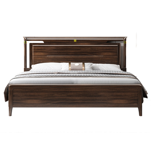 新中式乌金木实木床1.8米主卧现代简约轻奢双人大床储物卧室家具