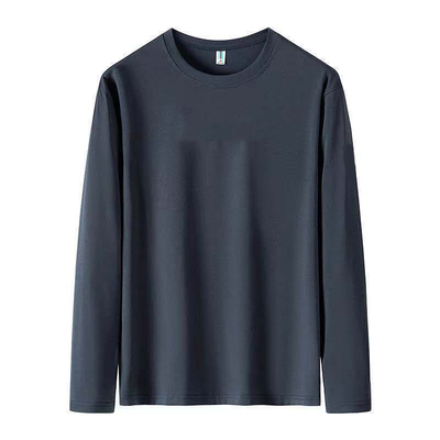 春秋季男士纯色弹力大码圆领长袖T恤修身内搭休闲百搭上衣打底衫