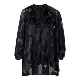 【天猫臻选】AUM噢姆2026年春季新款半透飘带提花宽松黑色上衣女