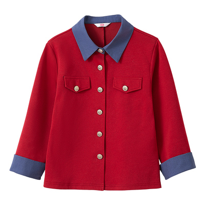 小外套女春季秋新款七分袖拼接衬衫领显瘦薄款小香风针织短款上衣