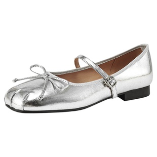 达芙妮银色芭蕾单鞋女款2026新款春夏季法式平底玛丽珍女鞋小皮鞋