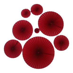 新中式折纸扇红色扇花圆形中国风婚礼布置新年商场橱窗背景装饰