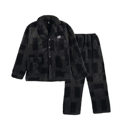 冬季深灰翻领男士家居服套装