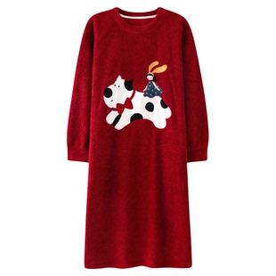 都市丽人睡裙女冬季半边绒加厚加绒保暖冬天女士秋冬款可外穿睡衣