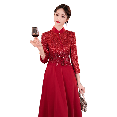 红色婚宴敬酒服冬季小个子长袖