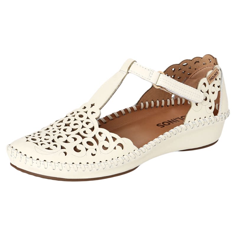 Pikolinos派高雁西班牙夏季擦色牛皮魔术贴镂空平跟凉鞋PM261149