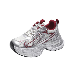 女童银色老爹鞋2026新款秋季爆款鞋子女款厚底休闲鞋中大童运动鞋