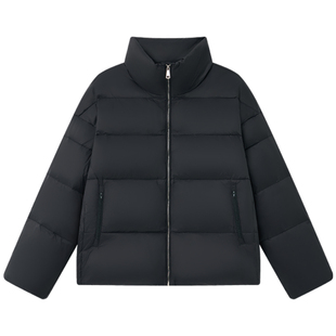 Halo Luu 黑色短款羽绒服女冬季新款韩系休闲立领面包服加厚外套