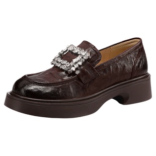 星期六厚底乐福鞋女2026春季新款复古风水钻方扣不累脚百搭小皮鞋