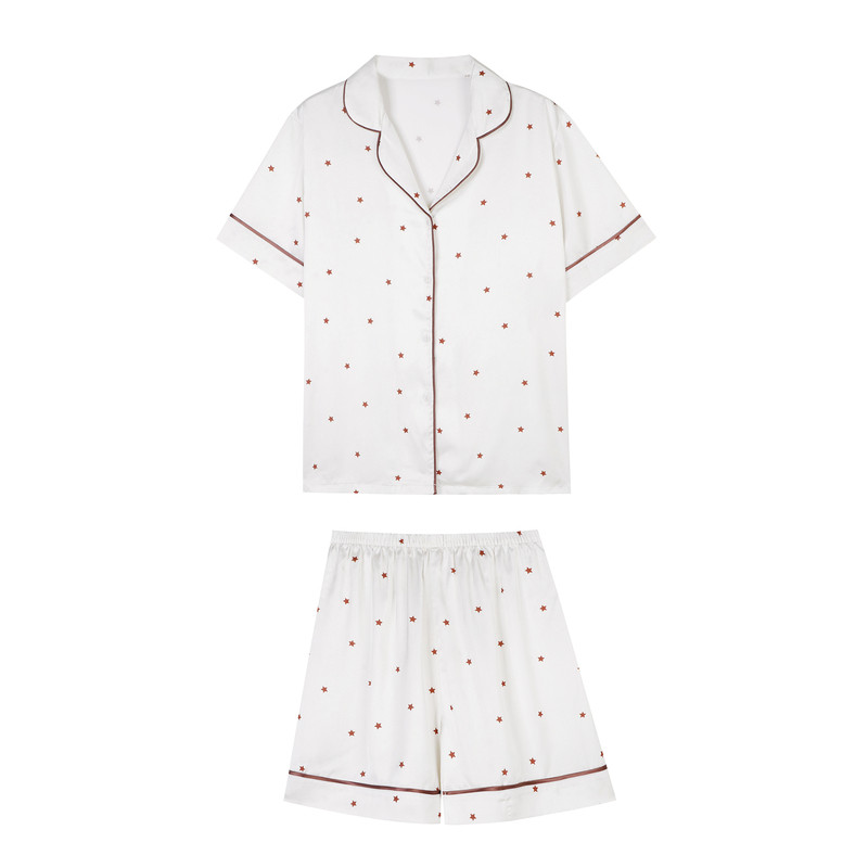 馨帮帮Homedress 星星印花冰丝睡衣女夏季薄款短袖甜美家居服套装