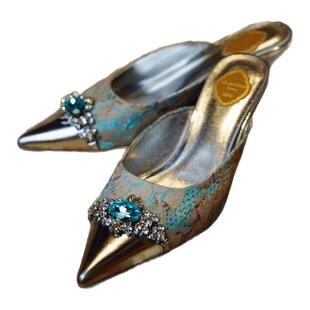 现货A.b.poétique艺术手工鞋履冠冕女神时装鞋尖头高跟拖鞋单鞋