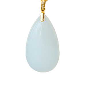 昆玉谣和田玉羊脂白玉水滴吊坠18K金镶嵌金镶玉挂件天然玉项链女