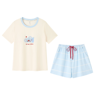莫代尔棉睡衣女款2026新款夏季带胸垫短袖短裤可外穿家居服秋春款