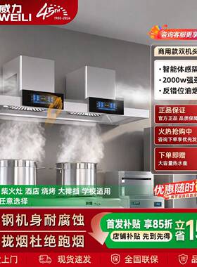 威力不锈钢商用顶吸双塔油烟机大吸力适配土灶餐馆食堂油烟机