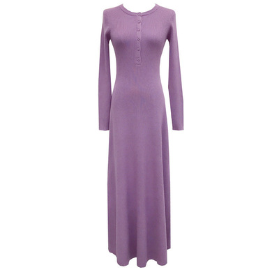 花路人 气质针织长裙秋冬圆领半开胸收腰内搭连衣裙轻奢高级感