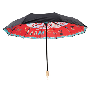 车马出行晴雨双用双层防紫外线三折伞湖北省博物馆国潮流行