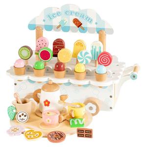 儿童甜筒冰激凌车过家家玩具木制仿真下午茶蛋糕甜点3岁生日礼物