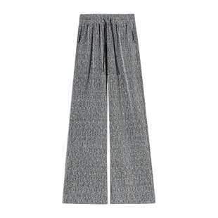 亮丝烫钻跳舞演出裤子女休闲松紧腰阔腿裤亮闪闪表演冰丝拖地长裤