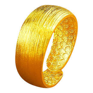 创缘镀黄金戒指男土豪条纹镀沙金指环宽开口仿黄金指环影视道具礼
