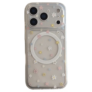 透底满屏小雏菊花朵磁吸支架适用苹果iPhone171615ProMax手机壳15pro新款15pm小清醒16全包16prox防摔保护套