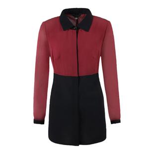 LIANGNUO靓诺藏蓝玫红拼色大衬衫LC14390A