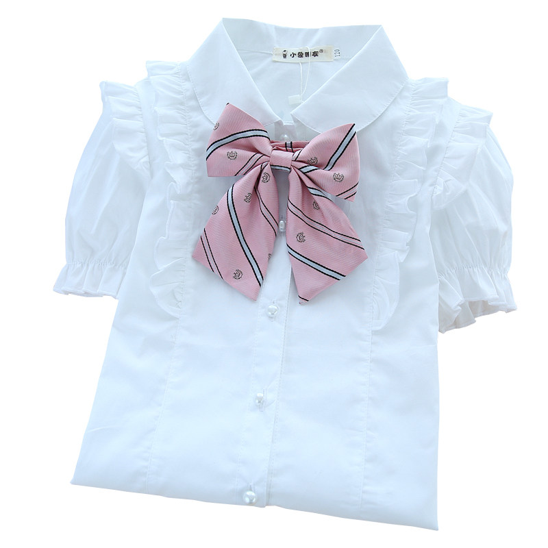 衬衫短袖纯色女孩全棉演出服夏季
