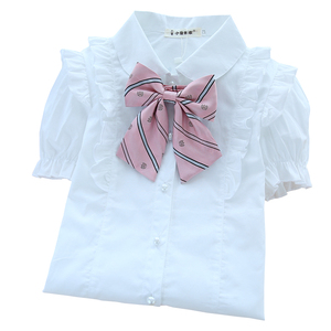 衬衫短袖纯色女孩全棉演出服夏季