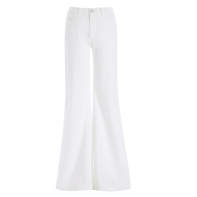 美式白色低腰微喇牛仔裤女秋冬