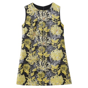 小个子晚礼服欧美复古女装轻奢金色重工钉珠背心裙盘花大码连衣裙