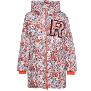 【鹅绒】Ruco Line如卡莱 印花中长款羽绒服女连帽鹅绒外套