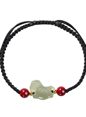 妙韵天然和田玉生肖小马红绳手链