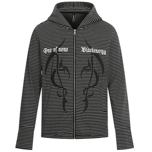 OV原创轻亚风字母印花条纹连帽卫衣女春季高街修身短款开衫外套潮