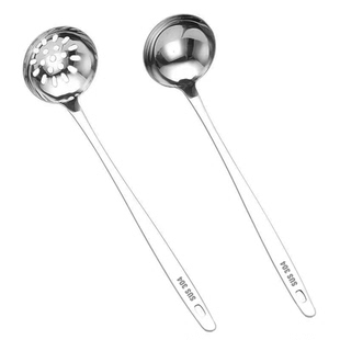 304不锈钢火锅漏勺汤勺一体带挂钩火锅勺特厚长柄漏汤勺两件套装