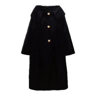 REFUSE CLUB 明星同款秋冬女一字领羊毛长大衣外套