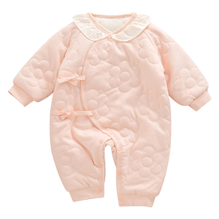 女宝宝秋冬季款连体衣夹棉婴儿冬装棉袄衣服小月龄百天满月套装